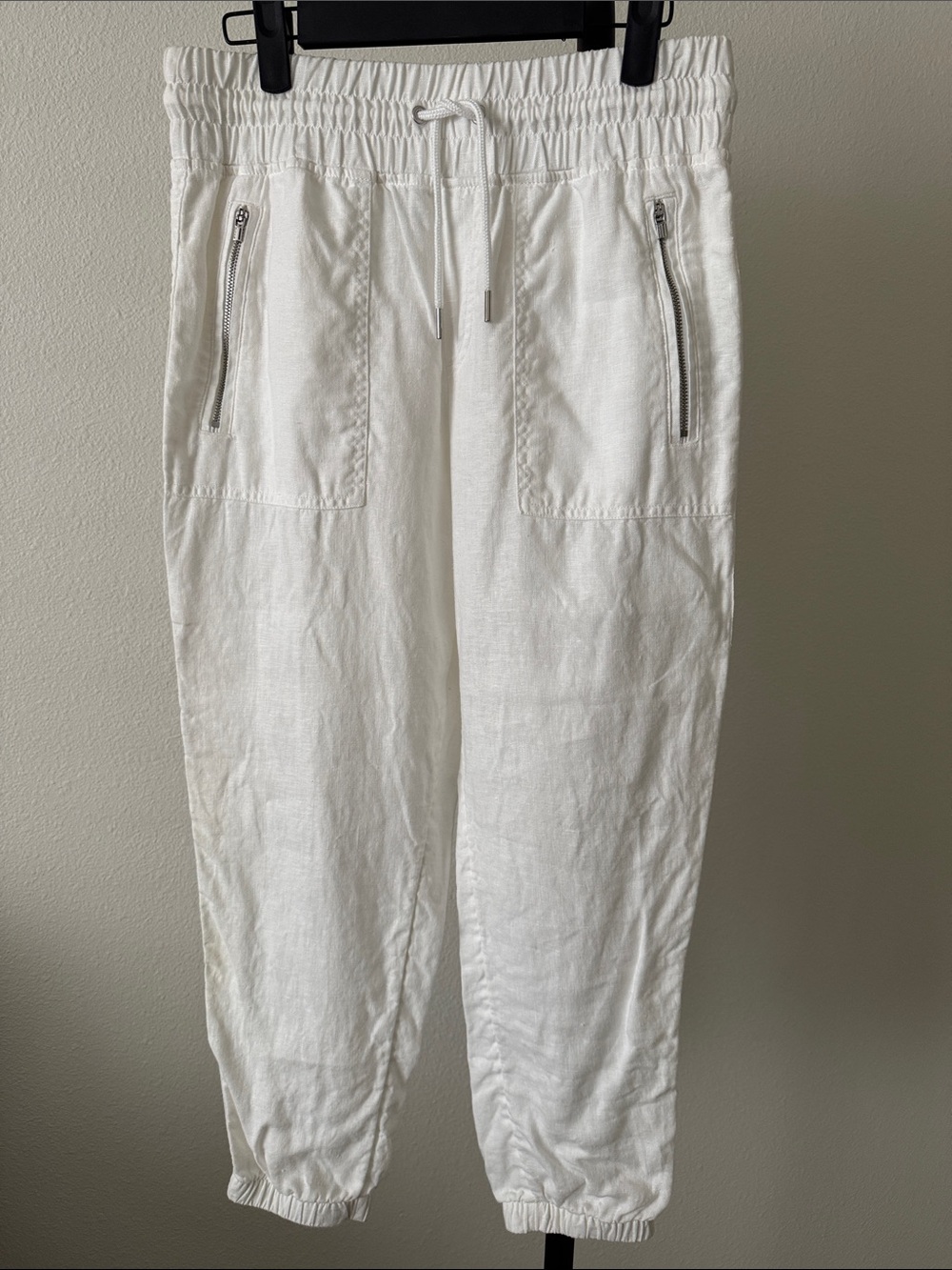 Athleta Cabo linen White Drawstring Jogger Pants size 6 petite